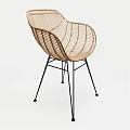Wicker Single Chair With Curved Backrest And Black Metal Legs Modern Design