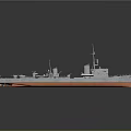 Warship Model With Gray Hull Red Bottom Turrets And Masts On