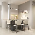 Modern Restaurant Dining Area With Light Gray Cabinets And White Chairs 3d model