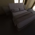 Modern Double Bed With Striped Headboard Light Bedding And Attached Nightstand 3d model