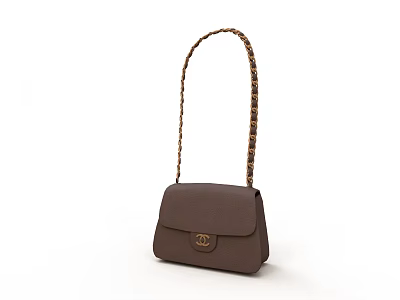 Brown Leather Handbag With Decorative Chain Strap And Classic Logo Design 3d model