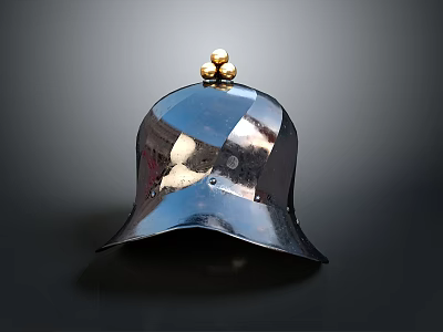 Antique Metal Helmet With Polished Surface And Golden Top Decoration 3d model