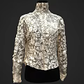 White High Neck Long Sleeve Lace Blouse With Floral Pattern And Elegant Design
