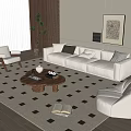 Modern Sofa Coffee Table Combination Lazy Sofa Leisure Chair Side Table Green Plant Hanging Painting 3d model