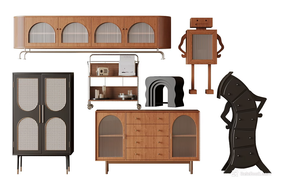 Modern Wooden Entryway Cabinet Sideboard with Storage Drawers and Glass Doors 3d model 