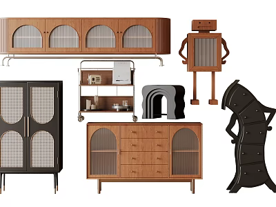 Modern Wooden Entryway Cabinet Sideboard with Storage Drawers and Glass Doors 3d model