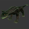 3D Fantasy Dinosaur Model With Black Skin Spikes Horns Sharp Teeth And Claws