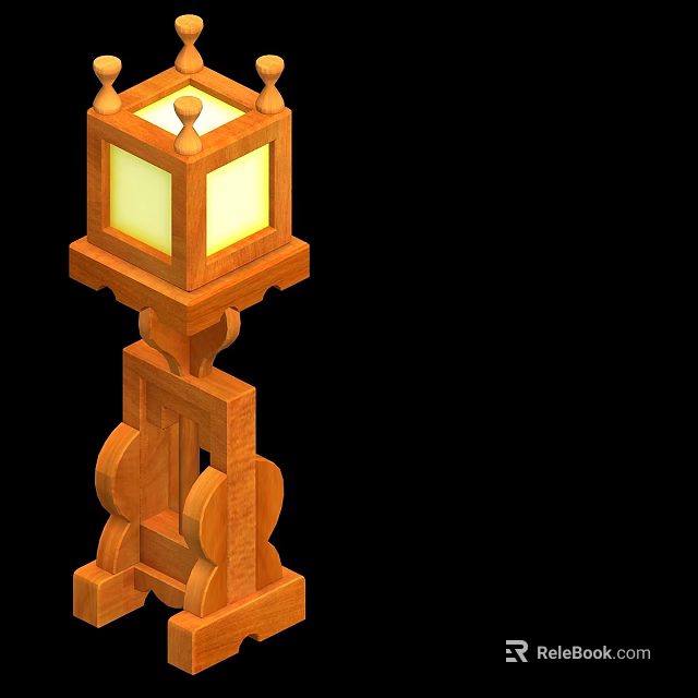 Traditional Wooden Floor Lamp With Square White Lampshade And Carved Base 3d model 