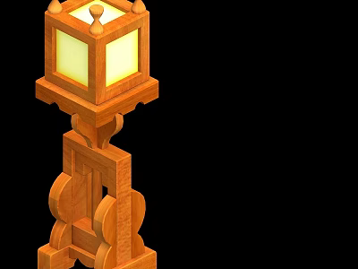 Traditional Wooden Floor Lamp With Square White Lampshade And Carved Base 3d model
