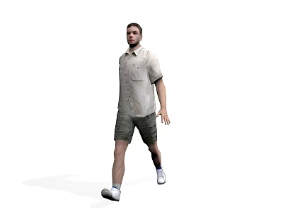Man Walking In Light Shirt And Short Pants On White Background 3d model