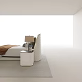 Modern Double Bed With Upholstered Headboard Pillows Bedspread And Bedside Lamps On Plush Rug