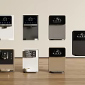 Modern Home Water Dispensers With Digital Display In Different Colors On Wooden Table