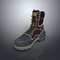 High Top Work Boots With Brown Upper Yellow Laces And Gray White Sole