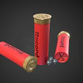 Three Red Federal Shotgun Shells with One Standing and Two Lying 3d model