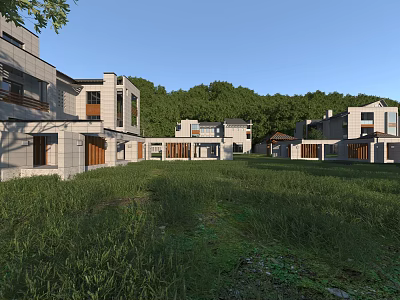 Modern Detached Villa Exterior Design With Spacious Grassland And Lush Trees 3d model