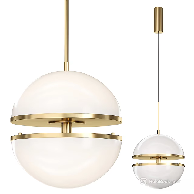 Modern Elegant Gold Brass White Glass Spherical Pendant Light With Double Layer Frame 3d model 