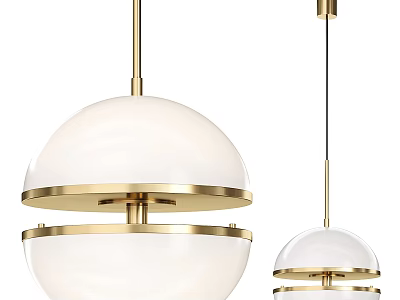Modern Elegant Gold Brass White Glass Spherical Pendant Light With Double Layer Frame 3d model