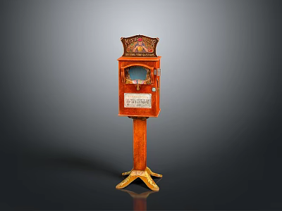 Vintage Wooden Coin Operated Telephone Stand With Decorative Top And Claw Base 3d model