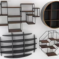 Modern Geometric Shelving Units with Circular Hexagonal Designs Multiple Tiers and Metal Frames 3d model