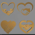 Golden Heart Shaped Handshake Icon Set With Various Design Elements 3d model
