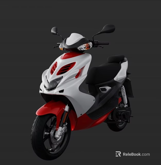 White and Red Stylish Scooter Featuring Black Seat Headlight and Side Mirrors 3d model 