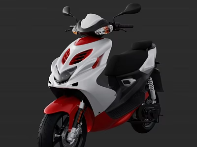 White and Red Stylish Scooter Featuring Black Seat Headlight and Side Mirrors 3d model