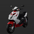 White and Red Stylish Scooter Featuring Black Seat Headlight and Side Mirrors