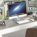 Modern Desk Setup With Computer Monitor Keyboard Mouse Books And Cup By Window