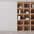Modern Wooden Bookshelf Interior Design With Layered Compartments And Decorative Items