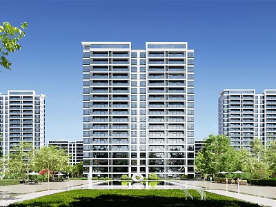 Modern High Rise Residential Buildings With Green Landscaping And Surrounding Trees 3d model