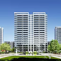 Modern High Rise Residential Buildings With Green Landscaping And Surrounding Trees