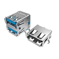 Dual Metal USB Connector Devices With Stackable Design And Blue Ports