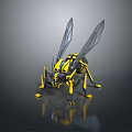 Mechanical Insect 3D Model With Yellow Black Body And Transparent Wings