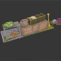 Traditional Market Stall Display With Wooden Crates Clay Pot Bananas And Woven Straw