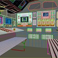 Control Room Interior With Multiple Screens Control Panels Buttons Indicator Lights And Benches