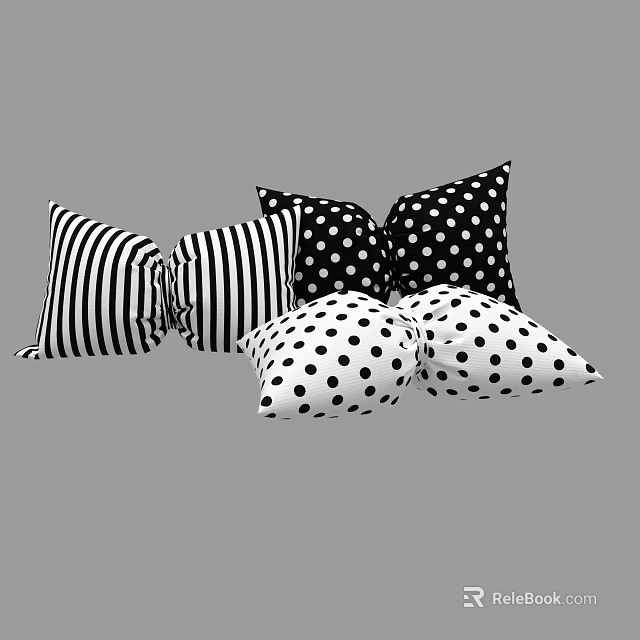 Black and White Striped and Polka Dot Decorative Throw Pillows Collection 3d model 