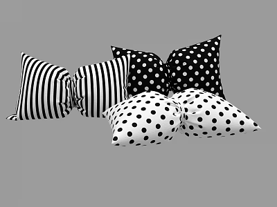 Black and White Striped and Polka Dot Decorative Throw Pillows Collection 3d model
