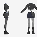 Black Sweater Outfit With Blue Shirt Dark Skirt Plaid Leggings Crossbody Bag And Black Boots