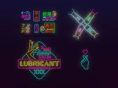 Colorful Neon Decorative Lights With Various Patterns And Text Elements In Vibrant Designs 3d model