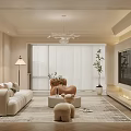 Modern Living Room Interior Design With White Sofa Area Rug Pendant Light And Floor Blinds