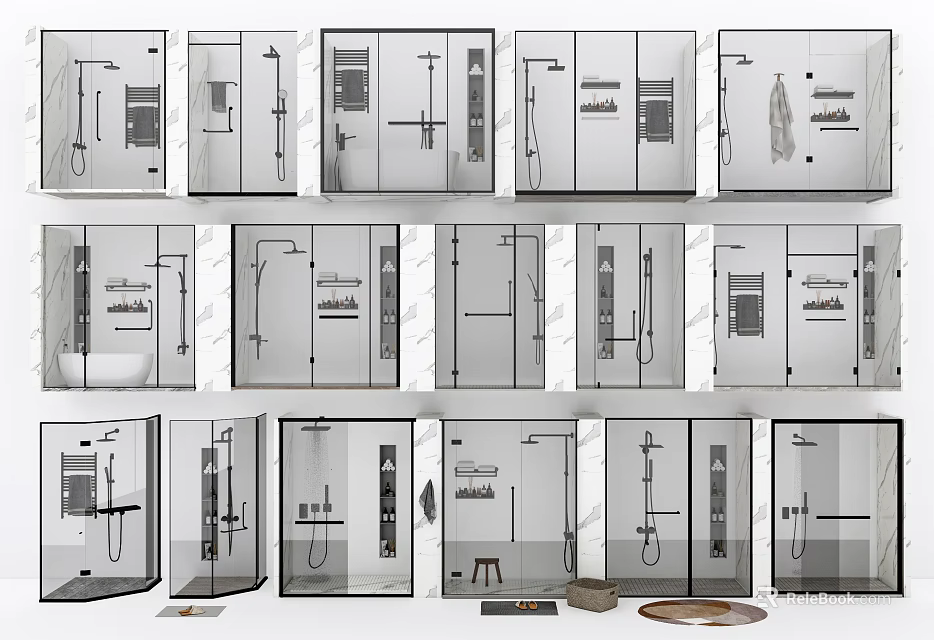 Various Shower Sauna Designs With Glass Enclosures And Modern Features 3d model 
