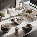 Modern L Shaped Sofa and Coffee Table Set with Green Cushions Armchairs and Rug