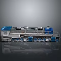 Vintage Blue And Silver Steam Locomotive Model With Metal Wheels On Grey Reflective Surface