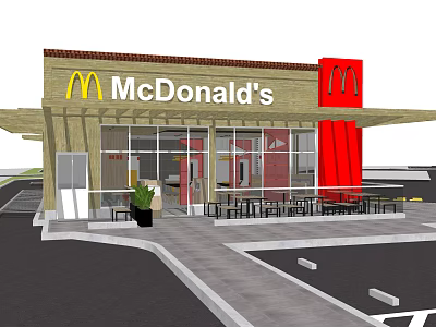 McDonald's Restaurant Exterior With Golden Arches Large Windows And Outdoor Seating Area 3d model