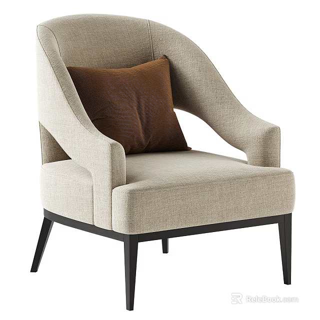 Modern Beige Fabric Armchair With Brown Cushion And Black Tapered Legs 3d model 
