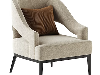 Modern Beige Fabric Armchair With Brown Cushion And Black Tapered Legs 3d model