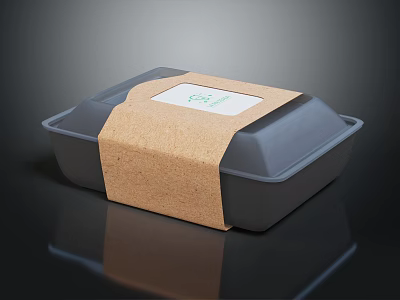 Fresh Food In Black Container With Cork Band White Label And Green Text 3d model