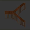 Wooden Double Flight Staircase With Modern Handrail And Interior Design Structure