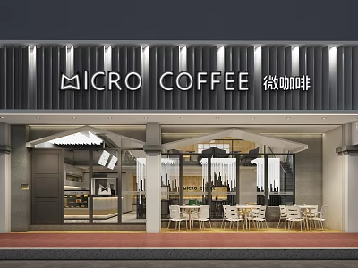 Modern Micro Coffee Shop Storefront With Glass Windows And Outdoor Seating 3d model