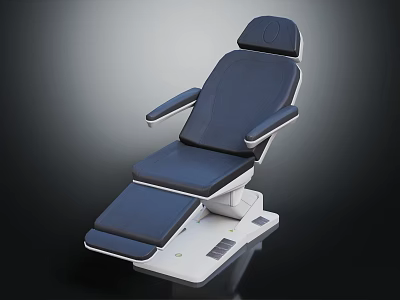 Modern Blue And White Medical Examination Chair With Adjustable Backrest Armrests And Footrest Section 3d model